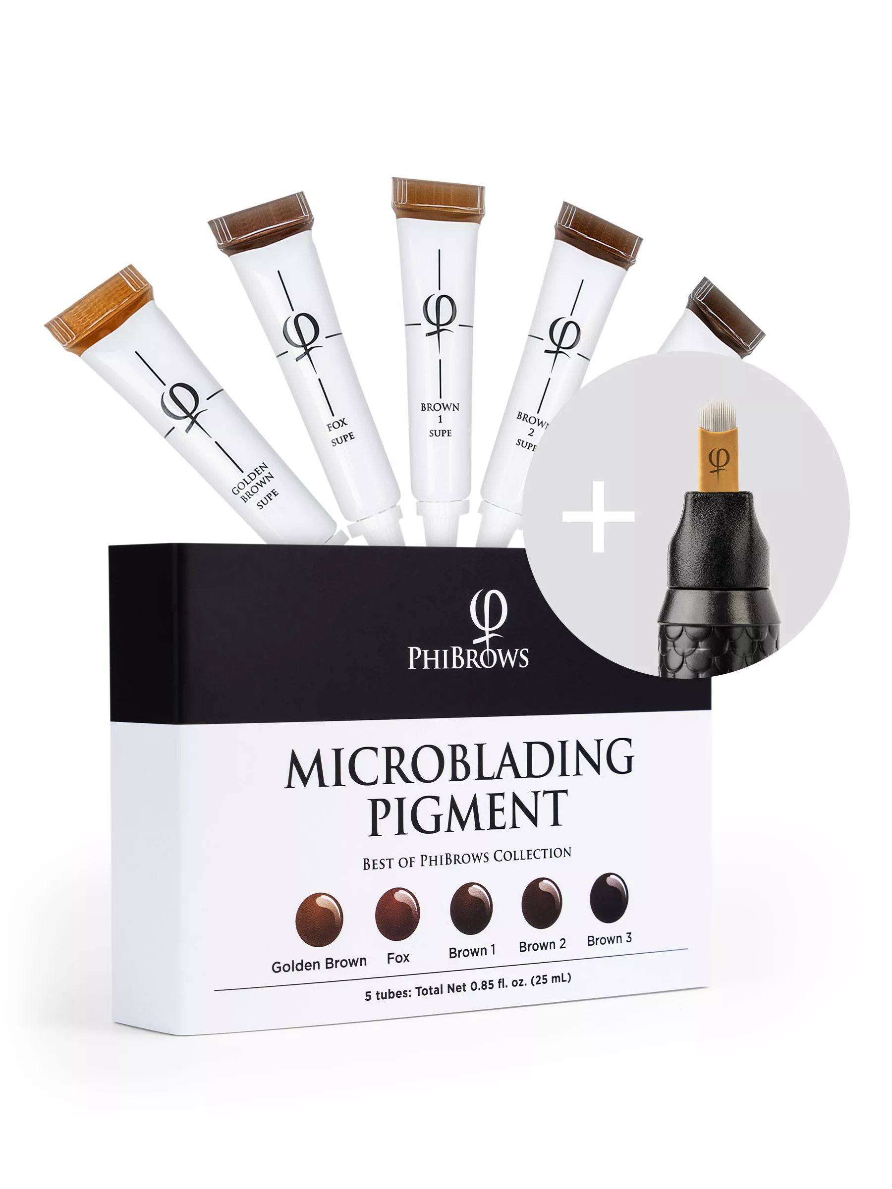 PhiBrows Microblading Pigment Collection SUPE + PhiBlade Disposable Tool 18 U Ecc 0.18 20pcs
